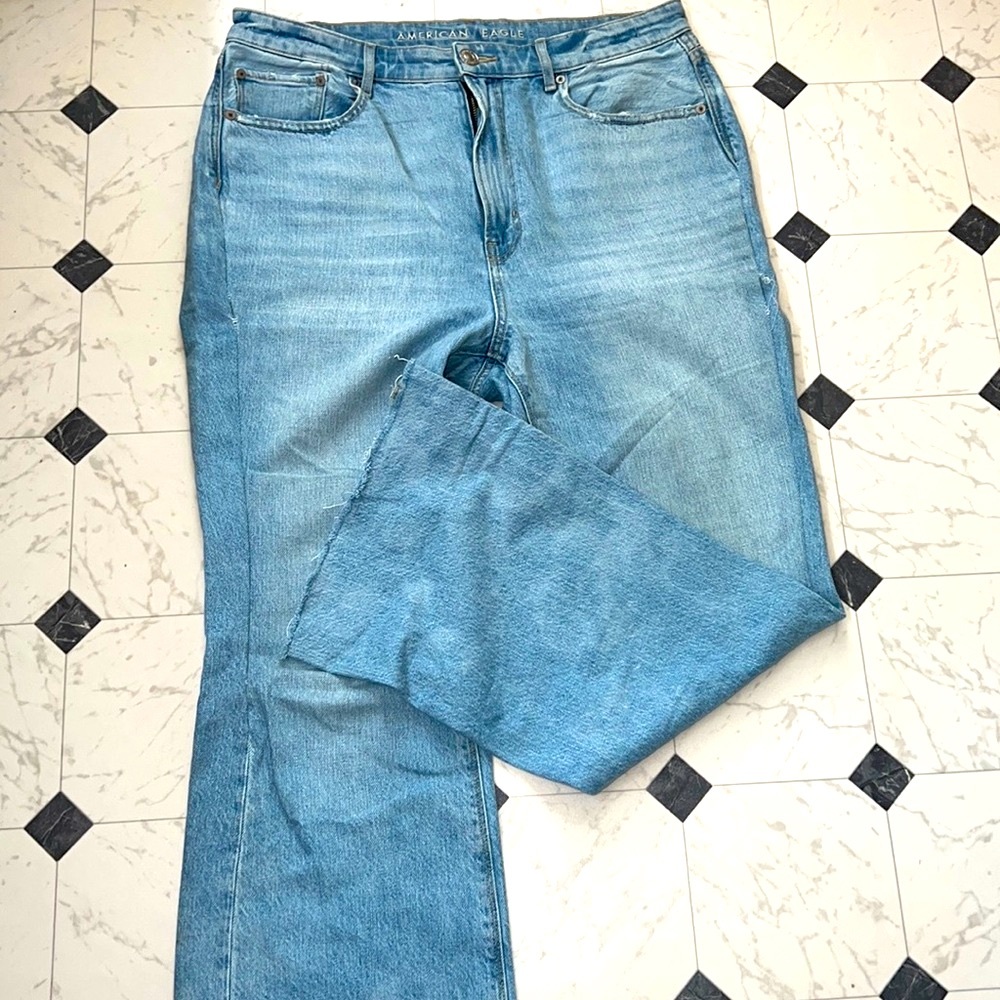 NWT AMERICAN EAGLE 32 14 HIGHEST RISE 90’s flare denim jeans jean NO STRETCH